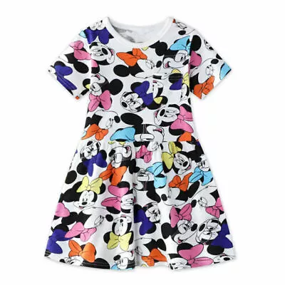 Kid's Girl Disney Minnie Mouse Crew Neck Dress Summer Casual Party T-Shirt Dress • $15.19