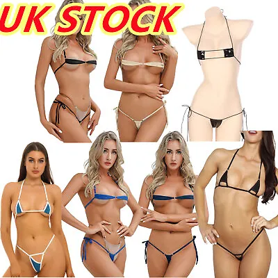 UK Womens Mini Bikini Halter Thong Bikini Micro Triangle Bra G-strings Swimwear  • £8.39