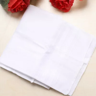 13 Pcs White Cotton Men Handkerchiefs Hanky Pocket Square Hankie Lot Set Vintage • $6.99