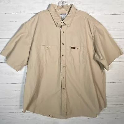 Vintage Carhartt Button Short Sleeve Khaki Work Shirt Men 2XL Heavy Cotton • $25.11