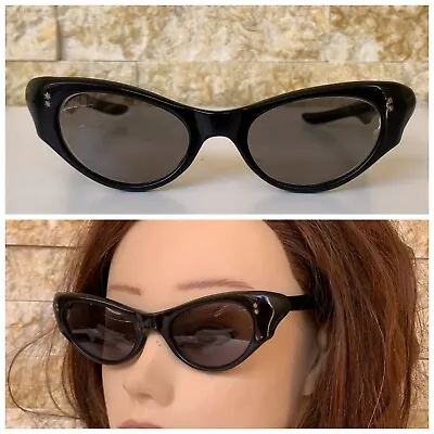 Vintage Cateye Sunglasses L&s French Made 1950's Party Black Art Deco Ladies Nos • $175.20