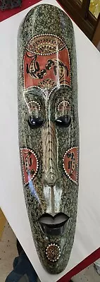 Hand Carved Painted Indonisia Tribal Art Wood Mask Mother Of Pearl  39 X 9 • $37.50