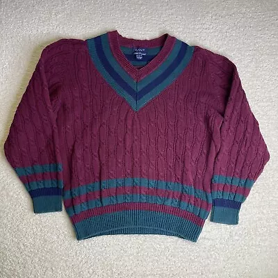 Vintage GANT V Neck Tennis Sweater Mens Large Hand Framed Cable Knit Cricket 90s • $38.88