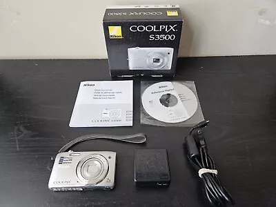 Nikon COOLPIX S3500 20.1MP Digital Camera Silver In Box Charger - Tested • $179.99