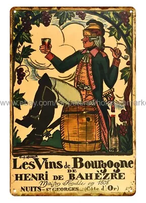 Vintage Repro Henri De Bahezre Burgundy Wine Metal Tin Sign Outdoor Art Prints • $18.93