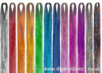 Holographic Sparkle Hair Tinsel Extensions X 100 Strands - 44  - 13 Colours • £2.79