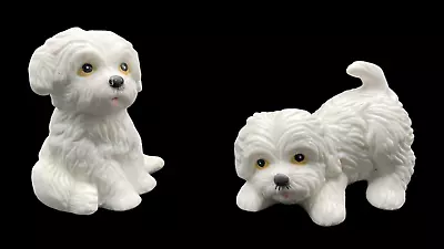 Vintage HOMCO 1411 White Maltese Westie Puppy Dog Figurines Taiwan 3  Set Of 2 • $12.50