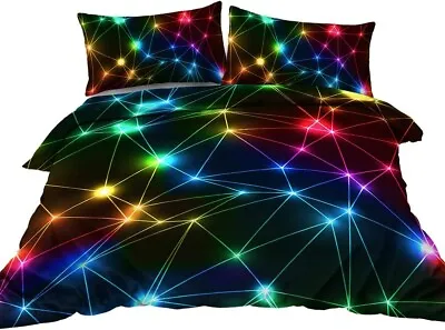 BlessLiving Triangle Retro Neon Duvet Cover Sets Glowing Sparkling Rainbow • £28.99