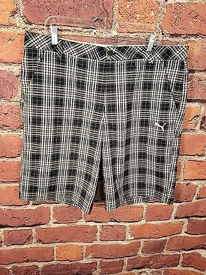 Puma Men's 38 Waist Black White Blue Plaid Golf Shorts 🛺 • $19.98