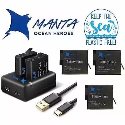 MANTA 4 Kit For GoPro Hero 4 Go Pro HERO4 USB 3 X Batteries Set + Charger • $42.95