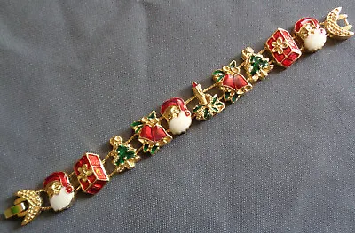 $14.99 • Buy VTG NOS CHRISTMAS Slide Bracelet Two Chain Enamel Santa Gift Bell Tree Candle