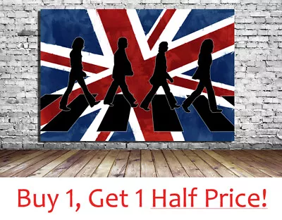 The Beatles Canvas Wall Art : Abbey Road Union Jack Pop Art Canvas Poster Print • £57.99