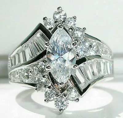 14K White Gold 4.1ct Lab Created Marquise Cut Diamond Engagement Wedding Ring • $233.19