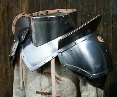 18GA Medieval Larp Gothic Steel Pair Of Pauldrons With Gorget Shoulder Armor Set • $138