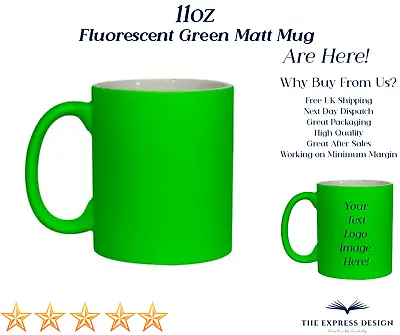 Personalised Mug 11oz Fluorescent Green Matt Perfect Customised Gift I Birthday • £9.99