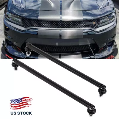$18.99 • Buy 2pc Adjustable Front Bumper Lip Splitter Spoiler Strut Rod Tie Support Bar Black