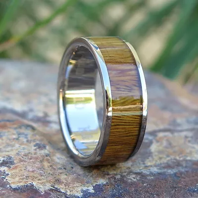 Genuine Hawaiian Koa Wood Thick Inlay Titanium Wedding Ring Band 8mm TIR4011 • $40.88