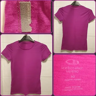 Icebreaker XS Pink Merino Wool Super Fine Lite T-Shirt Winter Sports Exercise • £24.99