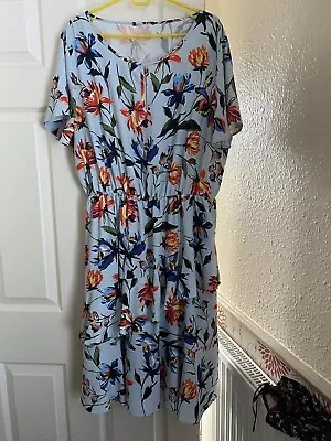 Floral Blue Layered  Dress By Matalan Size 20 Nice For A Cruise. • £3.99