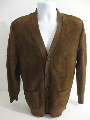 Glenhusky Of Scotland Vintage Real Suede Leather Mens Brown Cardigan Size L • £39.99