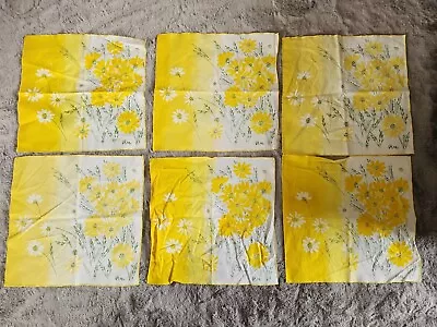 Set 6 Vintage Vera Neumann Abstract Yellow Daisy Flower Luncheon Napkins FREE SH • $28