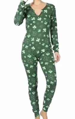 St Patrick's Pajamas Size XL One Piece PJ’s Sleepwear Union Suit Green Shamrocks • £14.22