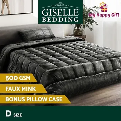 Giselle Bedding KING Faux Mink Quilt Fleece Throw Blanket Comforter Charcoal • $84.88