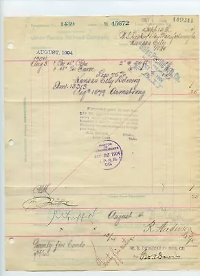 1904 Union Pacific Railroad W.S. Dickey Clay Invoice Kansas City Missouri • $14.95