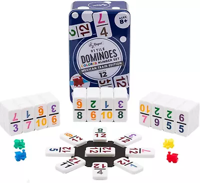 Regal Games Double 12 Colored Number Dominoes Mexican Train Game Set With Hub... • $27.67