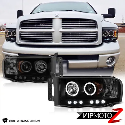 SINISTER BLACK 2002-2005 Dodge Ram 1500 Halo LED Head Lights 03-05 Ram 2500 3500 • $139.44