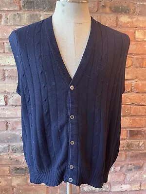 N.Peal 100% Pure Cashmere Sweater Vest Button Up Navy Blue Cable Knit 42 Med • $99.99