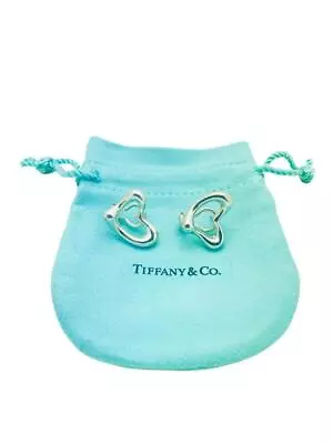 Tiffany & Co. Sterling Silver Elsa Peretti Large Open Heart Earrings - Pouch • $262.49