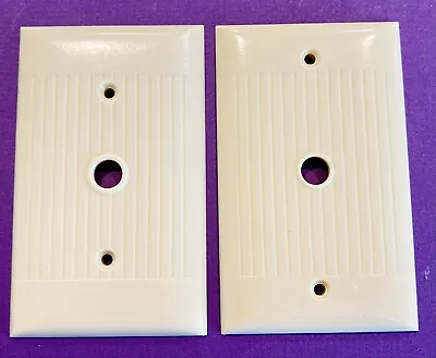 2 Vintage Bakelite Ivory Cable Outlet Wall Plate Ribbed Covers • $10