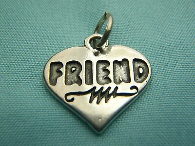 ESTATE STERLING HEART CHARM - FRIEND - FREE SHIPPING  Signed S.J.C • $18