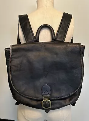 Vintage Hobo International Black Distressed Leather Backpack Satchel Hand Bag • $74.99