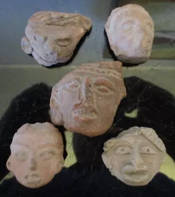 Lot 5 Unusual Pre-Columbian Ancient Pottery Mayan Face Head Mask Fragment Figure • $125