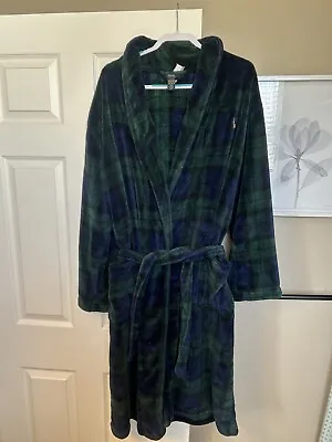 Polo Ralph Lauren Bath Robe Tartan Plaid Flannel Green Mens Size Small Tie • $19.99