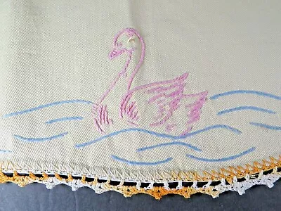 Embroidered Swan Table Cover Runner White 21x7  Nice Doily Lace Edge B5003 • $5.66