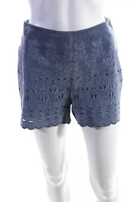 Intermix Womens Side Zip Embroidered Scalloped Suede Shorts Blue Size Petite • $41.49