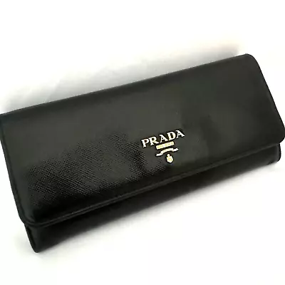 PRADA SAFFIANO FIOCCO Leather Long Wallet Black Authentic From JAPAN 0075 • $99