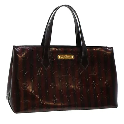 $550.16 • Buy LOUIS VUITTON Vernis Rayure Wilshire PM Hand Bag Black Wine Red M91701 LV 44211