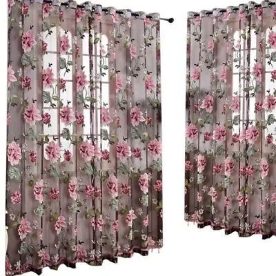 Door Blind Window Peony Printed Tulle Curtain Room Divider Valance Decor Curtain • £20.87