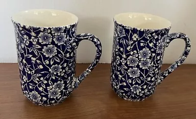 2 CHURCHILL Staffordshire Calico Floral CHINTZ Blue Mugs England • $35