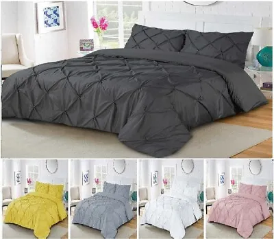 Pintuck Duvet Cover Set 100% Microfibre Double Bedding Set With Pillows Cover • £12.79