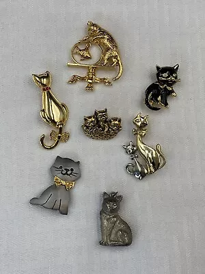 Vintage Cat Brooch Lot Of 6 Brooches And 1 Pendant • $19.50