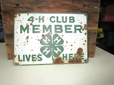 Vintage 9 1/2  X 13 1/2  4-H Club Member Lives Here Embossed Tin Metal Sign • $49.95