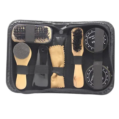 £11.99 • Buy 8 In 1 Black & Neutral Shoe Shine Polish Cleaning Brushes Set Kit In Travel Case