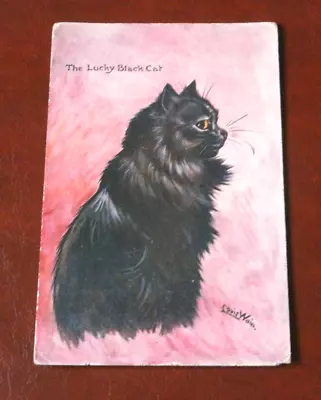 Original  Louis Wain Signed Anthropomorphic Cat Postcard - Lucky Black Cat. • £14.50