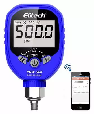 Elitech PGW-500 Wireless Digital Pressure Manifold Gauge -14.5~500 PSI 1/8'' NPT • $79.99