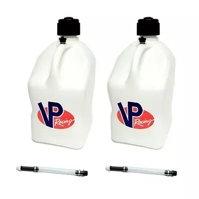 VP Fuel 2 Pack White Square Gas Fuel Jug/Water Can + 2 Filler Hoses ATV Offroad • $72.95